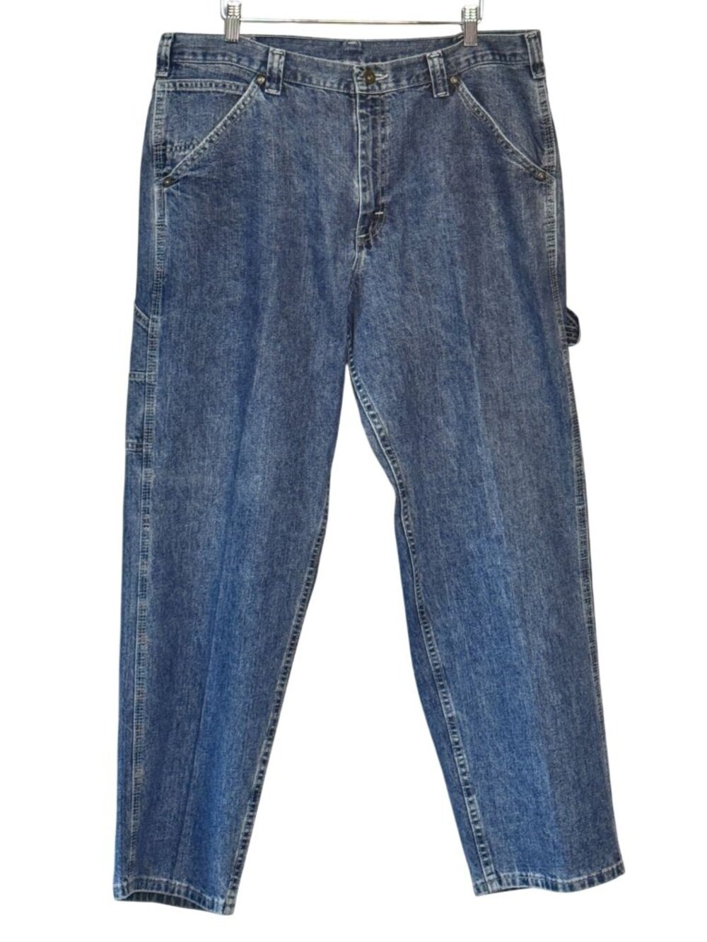 Vintage Y2K Lee Dungarees Carpenter Jeans Mens Size 38 x 30 Blue Denim Workwear